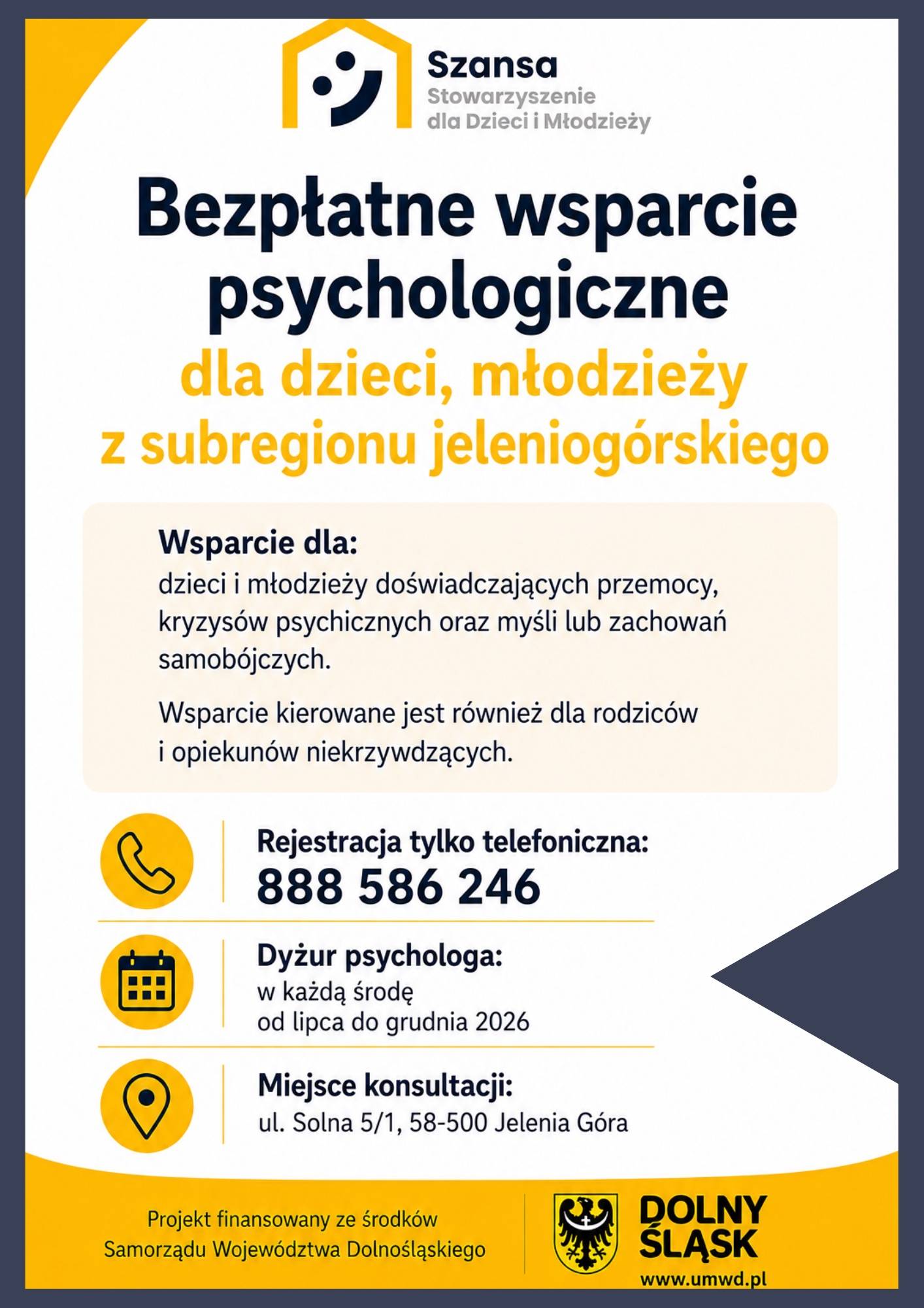 Bezpłatne wsparcie psychologiczne dla dzieci i młodzieży z subregionu jeleniogórskiego